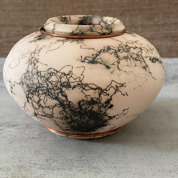 Vicente Garcia Studio Art Pottery CT Pink Smoked Horsehair Clay Pot 15" x 4" - Picture 1 of 10